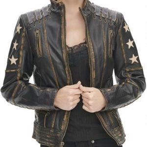 Wilson Distressed Leather Jacket Stars and Stripes